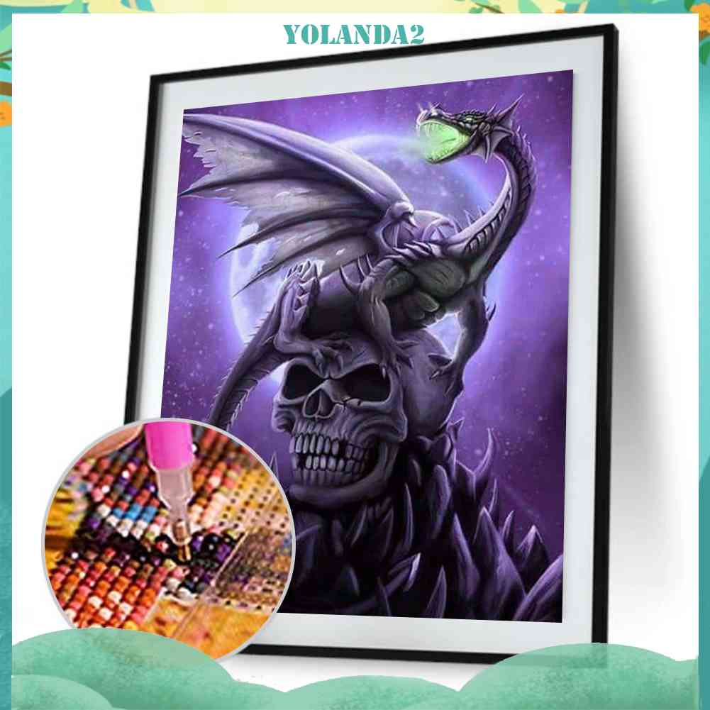 Tranh Đính Đá Kim Cương Toàn Bộ 5D DIY Hình Vẽ Rồng Đầu Lâu