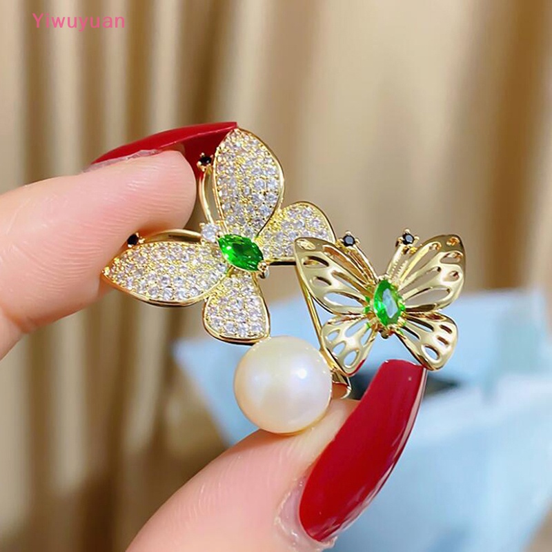 < Yiwuyuan > Ghim Cài Áo Hình Bướm Đính Đá Ngọc Trai Thanh Lịch Cho Nữ Jewellry