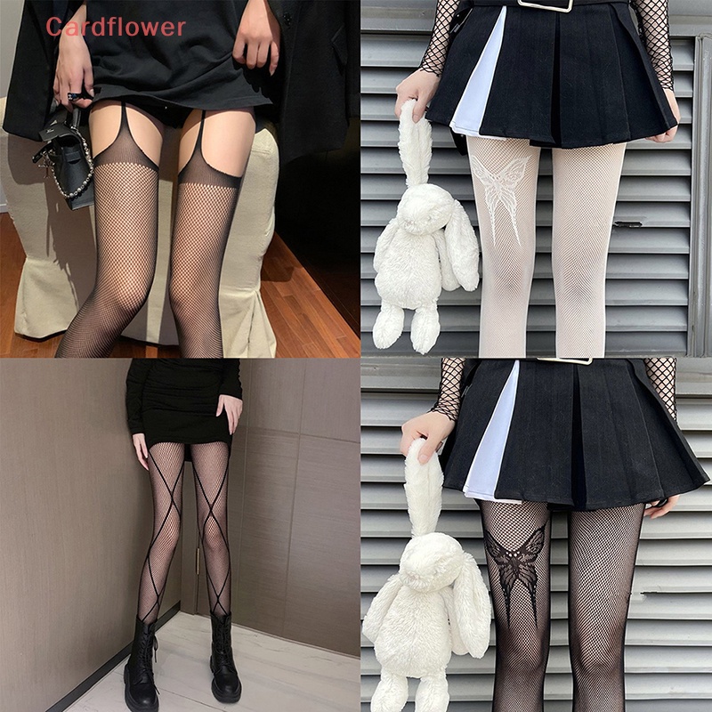 < Cardflower > Quần Tất Lưới Nylon Họa Tiết Bướm Phong Cách Gothic Punk Gợi Cảm Thiết Kế Mới Cho Nữ