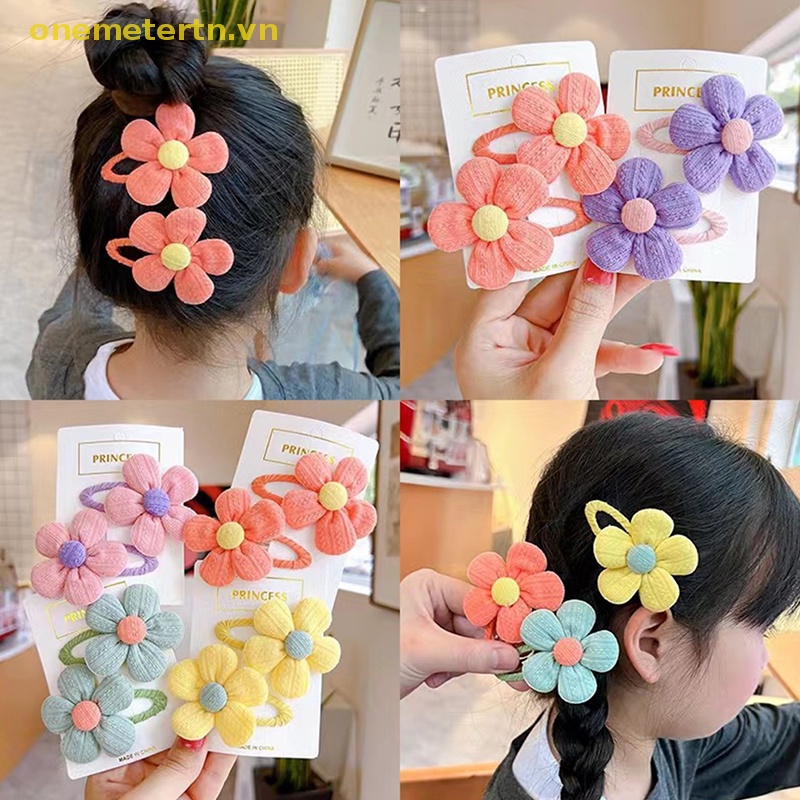 Onemetertn Bộ 2 Mảnh Trẻ Em &amp;#Set 39 Kẹp Tóc Đính Hoa Vải Dễ Thương Cho Bé Gái