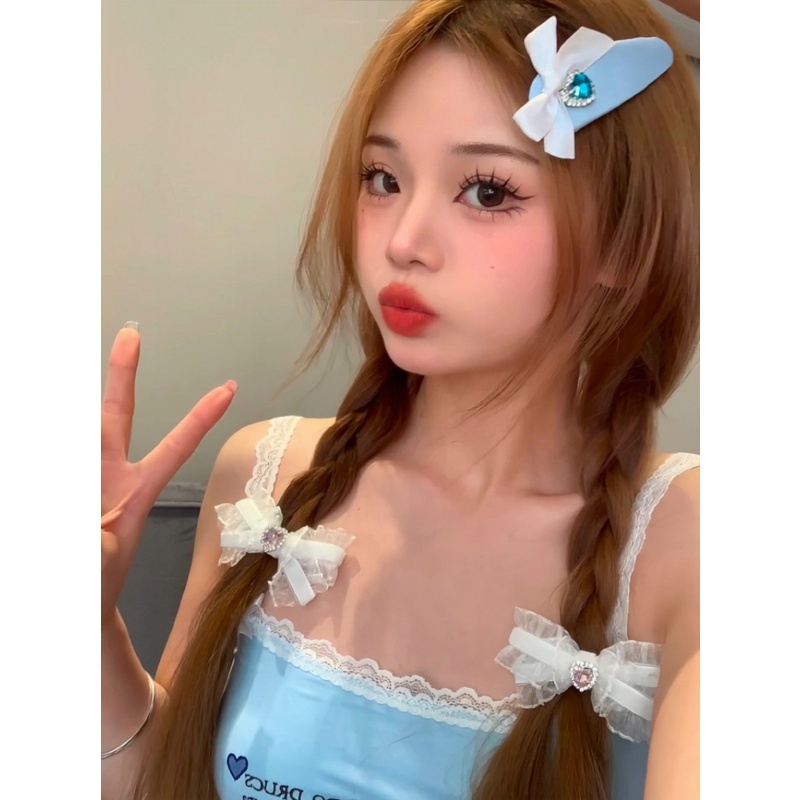 Kẹp Tóc Đính Đá Hình Nơ / Trái Tim Xinh Xắn Cho Nữ