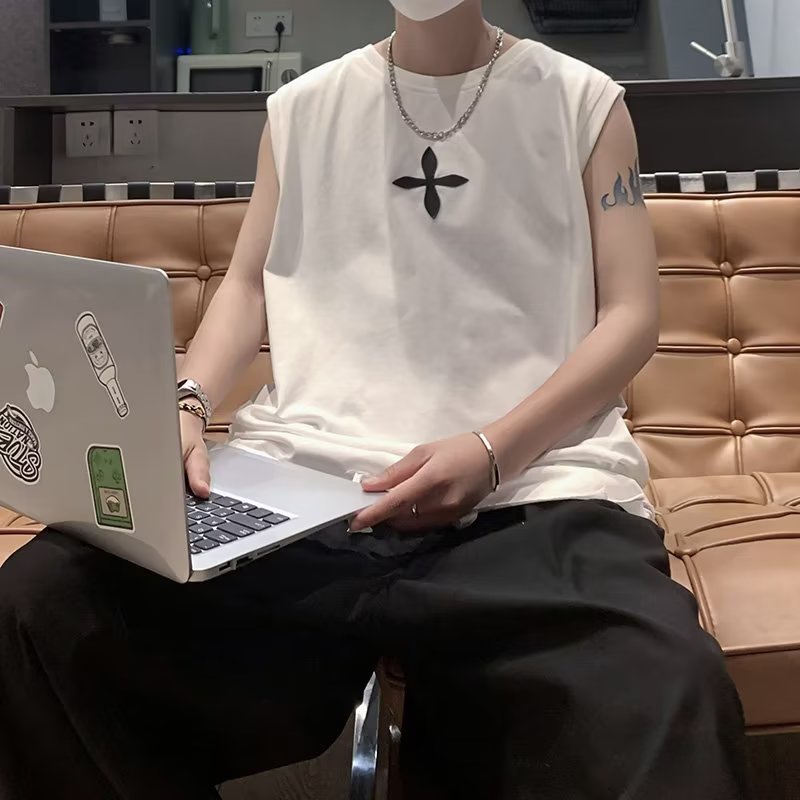 Áo Thun Sát Nách Cổ Tròn Dáng Rộng Thời Trang Mùa Hè Phong Cách Hàn Quốc Cho Nam