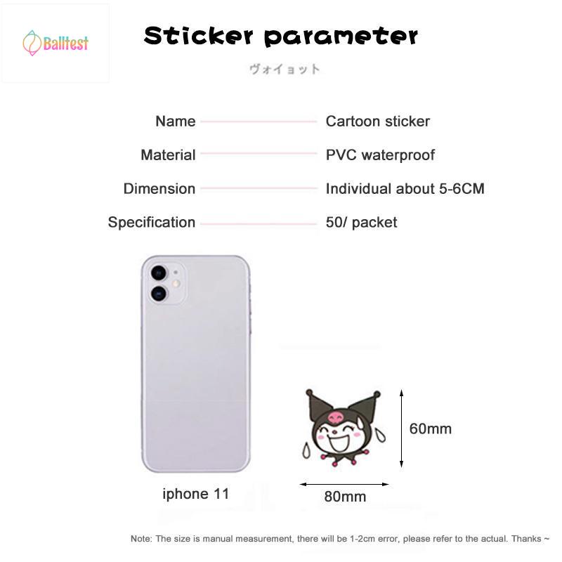 💜Sanrio sticker hình dán set 50,cute Bộ 50 Miếng tờ trong một hộp Bộ 50 Miếng Dán Trang Trí Điện Thoại
