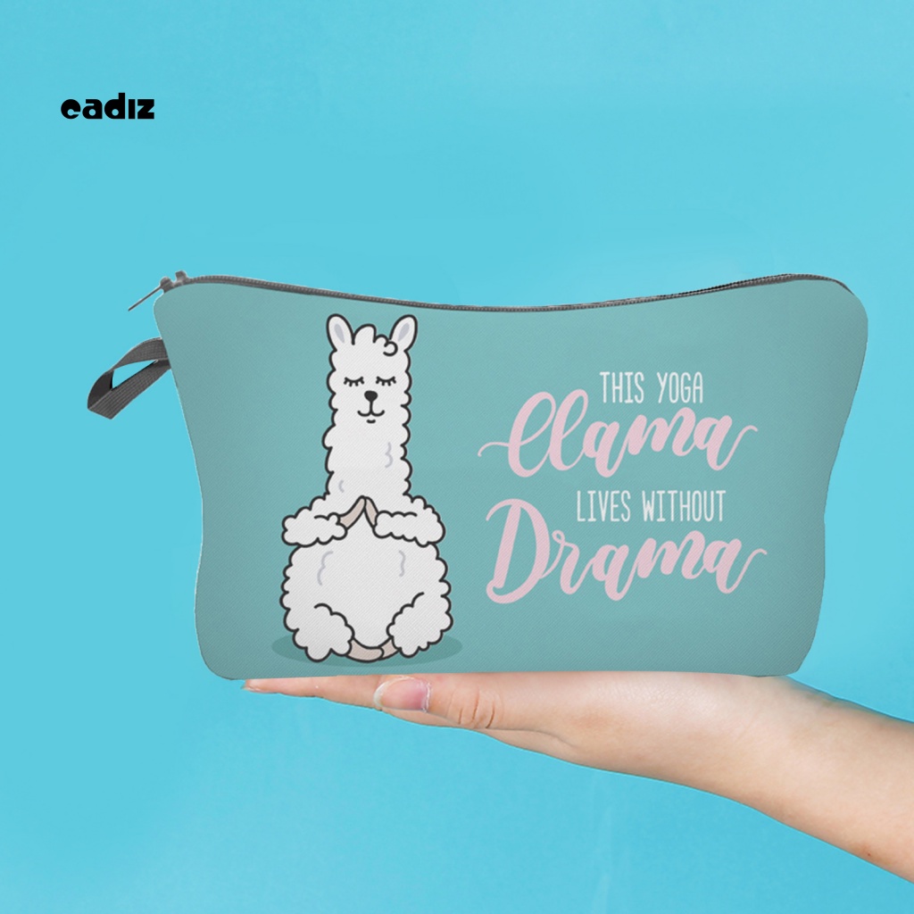 Túi Đựng Mỹ Phẩm Chống Thấm Nước Màu Trơn Có Khóa Kéo In Họa Tiết Lạc Đà Alpaca Thời Trang Cho Nữ