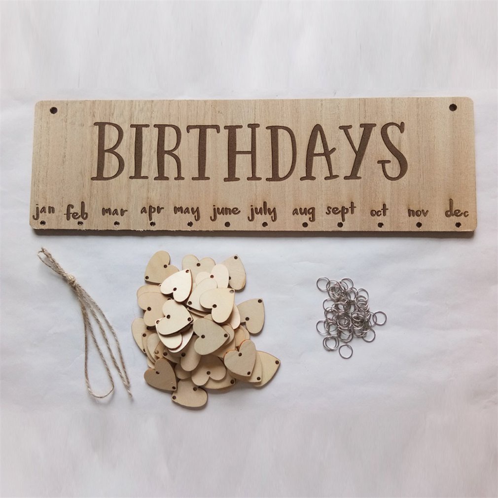 Hanging Ornament Board with BIRTHDAYS Capital Letters Natural Wood Board