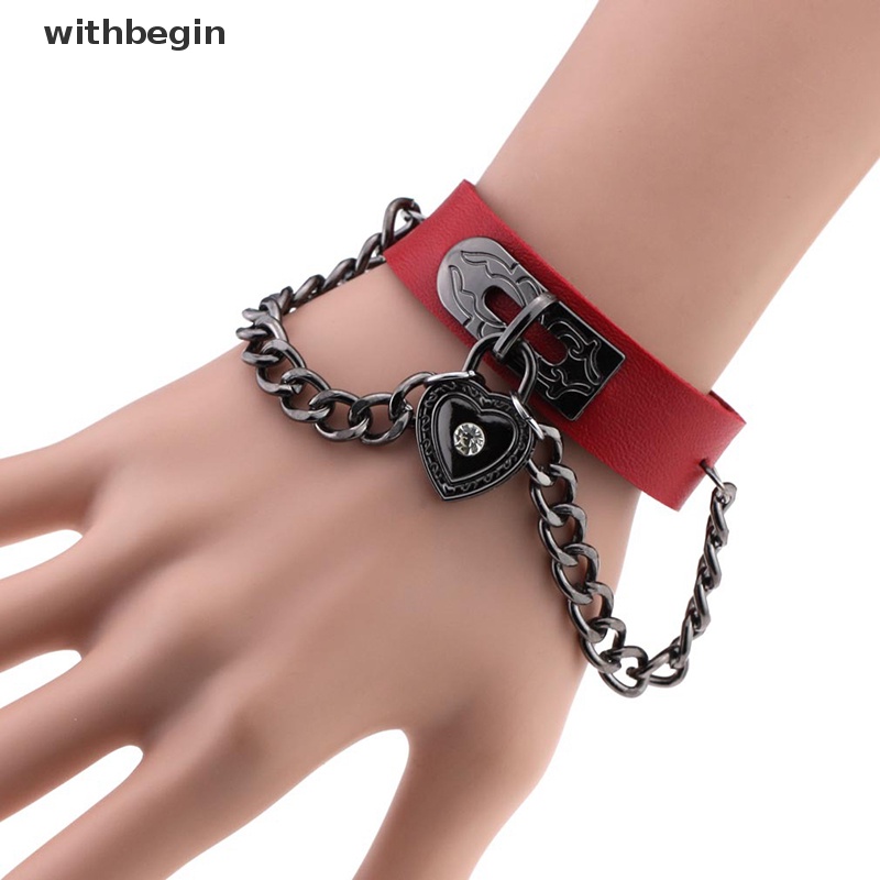 Vòng Đeo Tay Bằng Da Đính Gai Trái Tim Phong Cách Gothic Punk Cá Tính