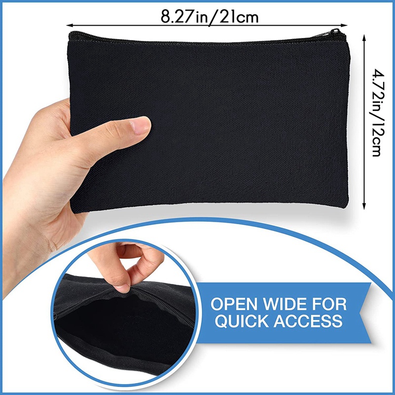 Set 80 Túi Đựng Bút Chì / Mỹ Phẩm Bằng Vải Canvas Có Khóa Kéo Màu Đen DIY 80 Ngăn Tiện Lợi