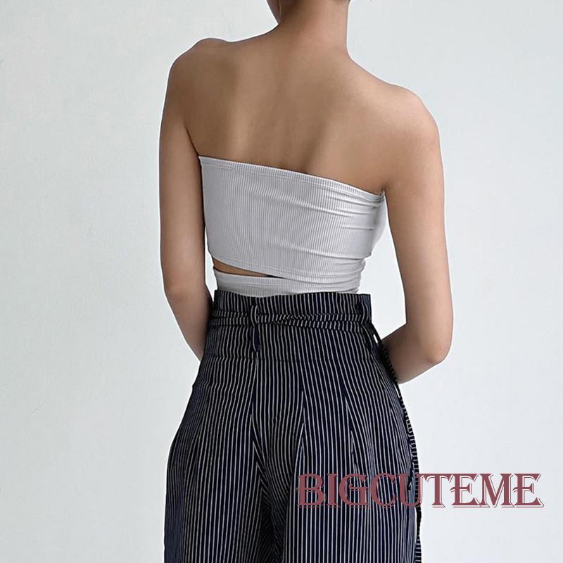 [] - Áo Croptop Trễ Vai Không Dây Hở Vai Co Giãn Thời Trang Đường Phố Câu Lạc Bộ Đường Phố Mùa Hè Dành Cho