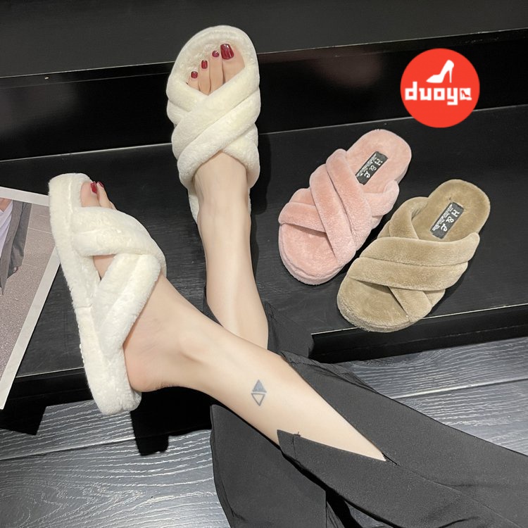 Duoya Dép Cao Su Da Lộn Màu Trơn Đế Thấp (Less than 3cm) Đơn Giản Miễn Phí Vận Chuyển Nhanh