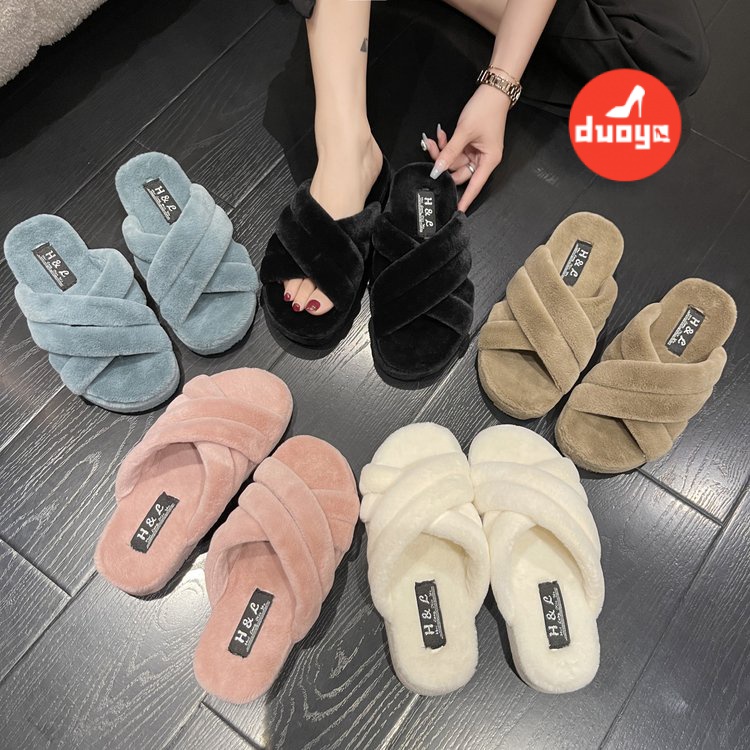 Duoya Dép Cao Su Da Lộn Màu Trơn Đế Thấp (Less than 3cm) Đơn Giản Miễn Phí Vận Chuyển Nhanh