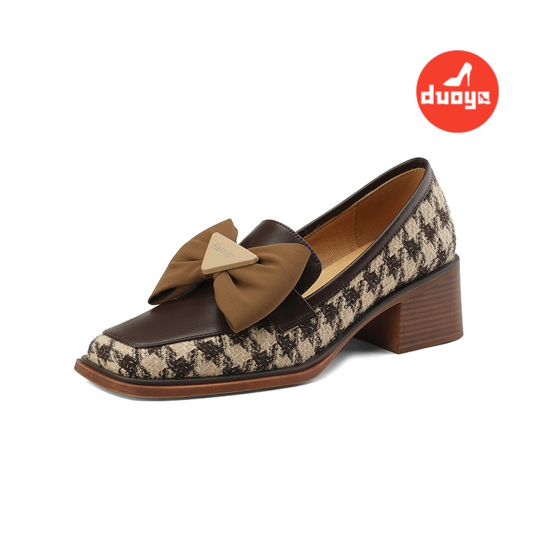 Duoya Tóc Thẳng ~  Giày Lười Đế Dày Mũi Vuông Đính Nơ Phong Cách Anh Quốc Cho Nữ Miễn Phí Vận Chuyển