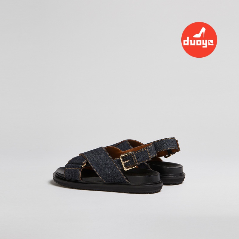 Duoya Tóc Thẳng ~ [Hàng Có Sẵn] Giày Sandal Denim Dây Chéo Hở Ngón Dễ Phối Đồ Cho Nữ Miễn Phí Vận Chuyển
