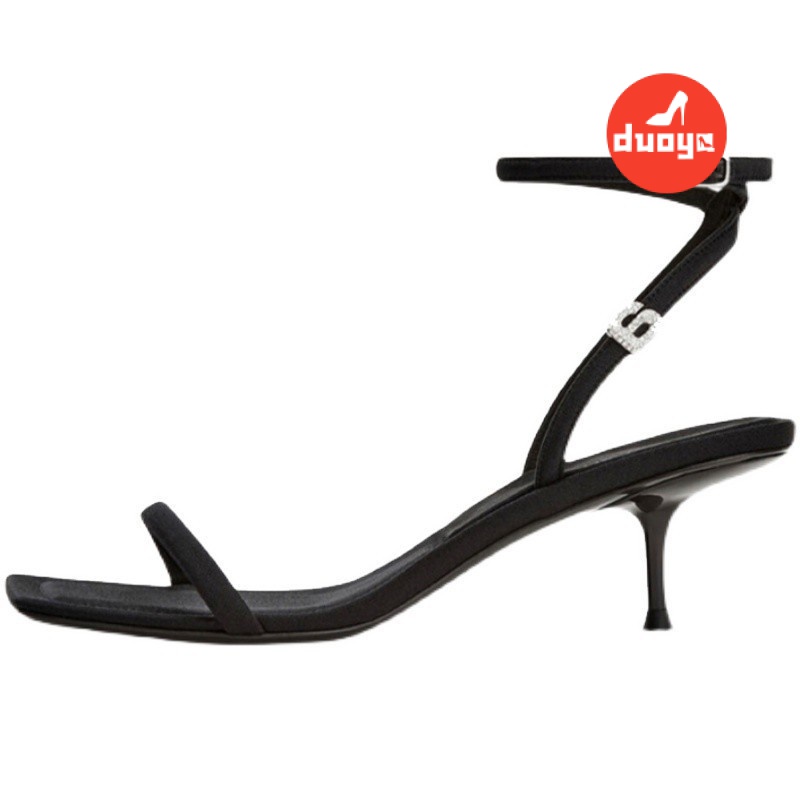 Duoya Tóc Thẳng ~ [Hàng Có Sẵn] Giày Sandal Cao Gót Hở Ngón Quai Chéo Đính Đá Chữ Cái Quyến Rũ Cho Nữ Miễn Phí Vận Chuyển