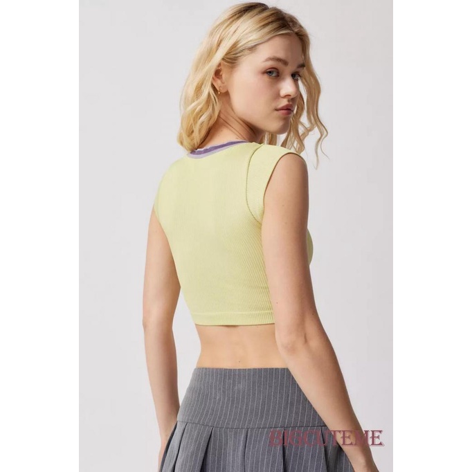 Áo Croptop Cổ Chữ V Màu Sắc Tương Phản Thời Trang Mùa Hè Cho Nữ