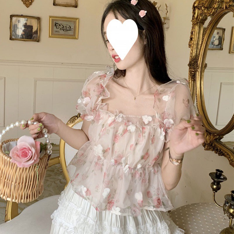 Áo Voan Hoa Tay Phồng Thời Trang 2023 Dành Cho Nữ