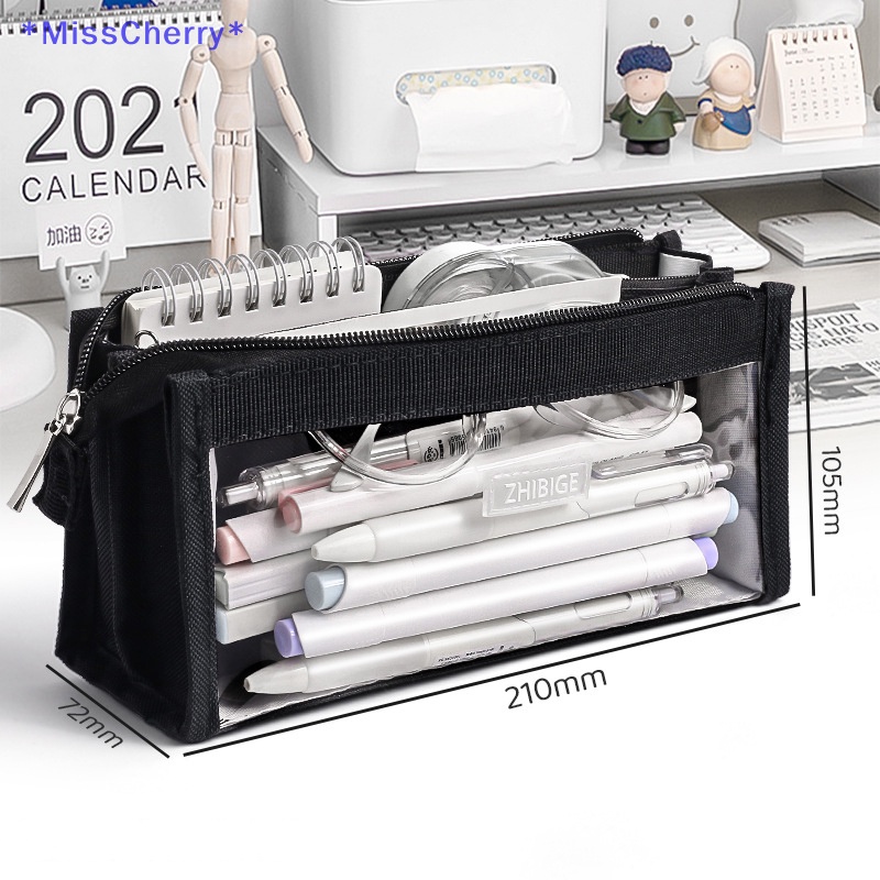 Túi Đựng Bút Trong Suốt Sáu Ngăn Sức Chứa Lớn Có Khóa Kéo Mới