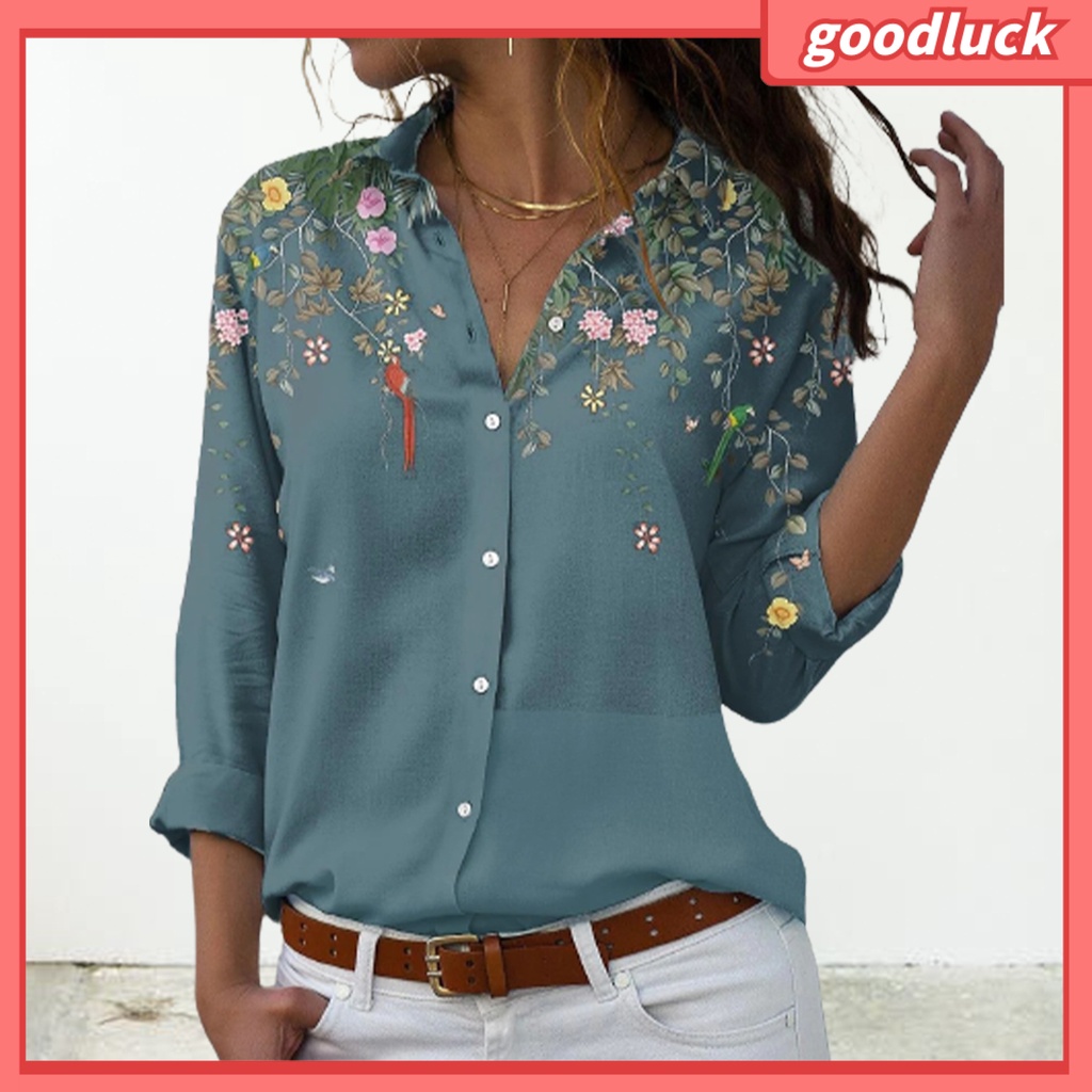 [ULK] Áo Sơ Mi Dáng Rộng Tay Ngắn Cổ Bẻ In Họa Tiết Hoa Thời Trang Mùa Hè Đơn Giản Dành Cho Nữ