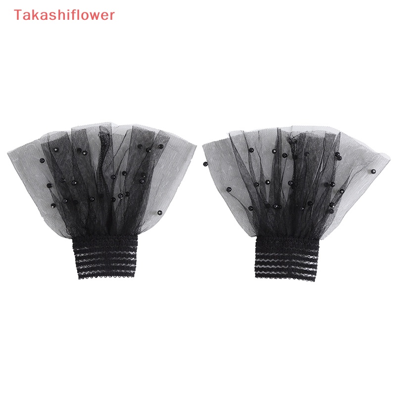 (Takashiflower) 1 Cặp Khuy Măng Sét Giả Lưới Ren Hai Lớp Xếp Ly Ấm Áp Có Thể Tháo Rời