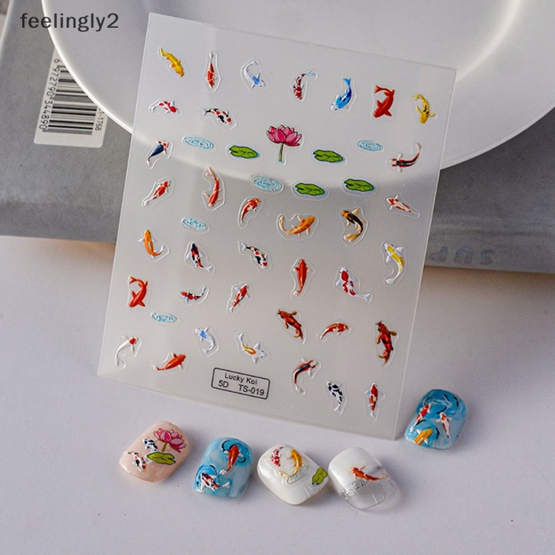Miếng Dán Trang Trí Móng Tay Nghệ Thuật Họa Tiết Hoa Sen / Cá Nhỏ Lá Sen Nhiều Màu 5D Chất Liệu Mềm Mại DIY