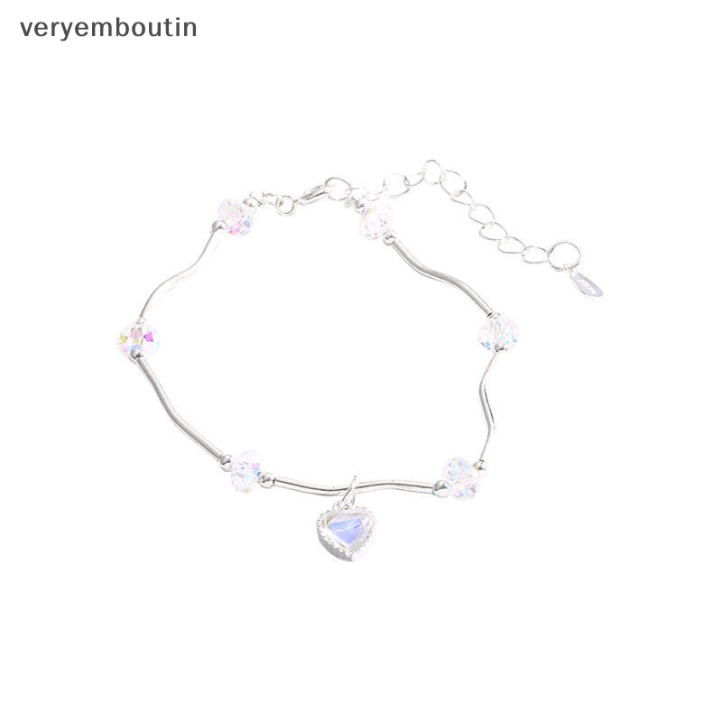 Vòng Tay Đính Đá Mặt Trăng Nhiều Màu Sắc Hình Trái Tim Xinh Xắn Cho Nữ