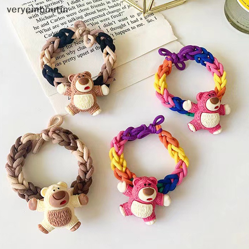 Dây Buộc Tóc Cao Su Bện Thủ Công Hình Gấu Và Dâu Tây Dễ Thương Cho Cặp Đôi
