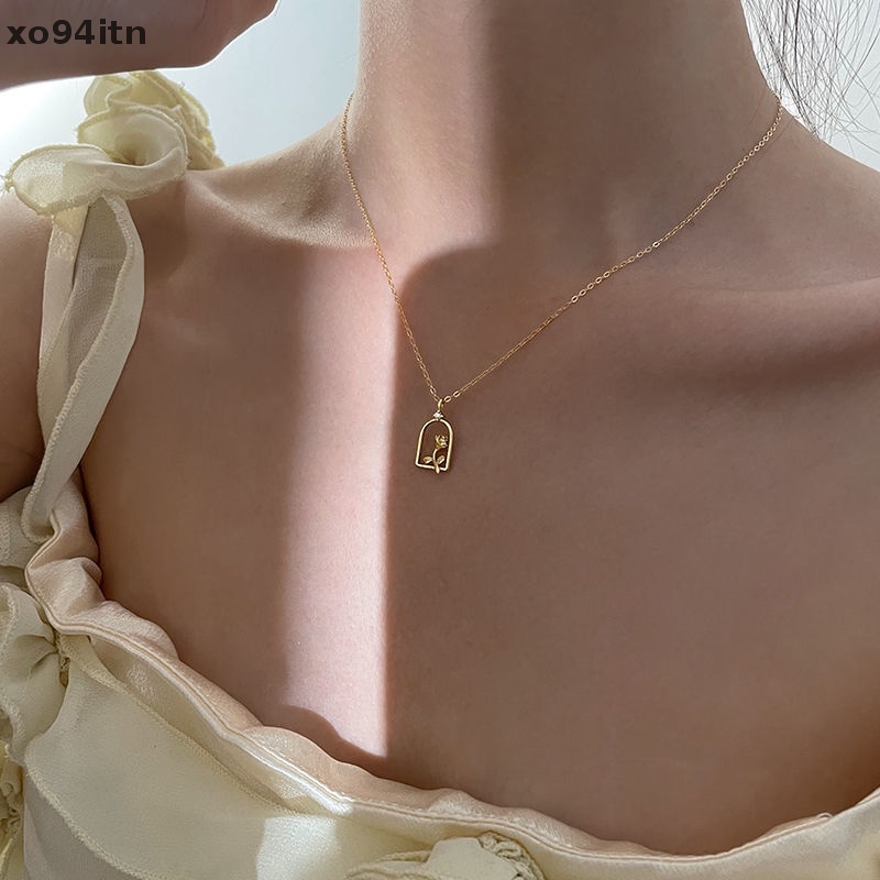 Tn Vòng cổ Ba Chiều Rỗng Mạ Vàng Hoa Hồng Tinh Tế Lãng Mạn Kiểu Pháp n