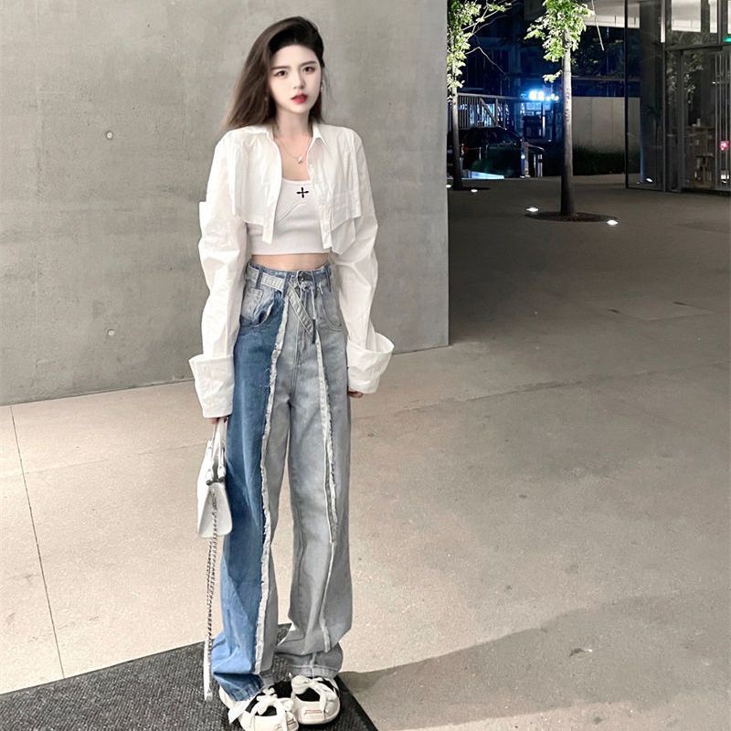 Set Áo Sơ Mi Trắng Tay Dài + Áo Khoác Ngoài Hai Lớp Thời Trang Mới Cho Nữ