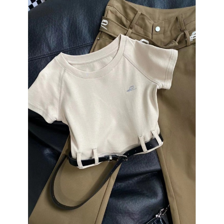 Áo Croptop 100% Cotton Tay Ngắn Cổ Tròn Dáng Rộng Thời Trang Mùa Hè Dành Cho Nữ