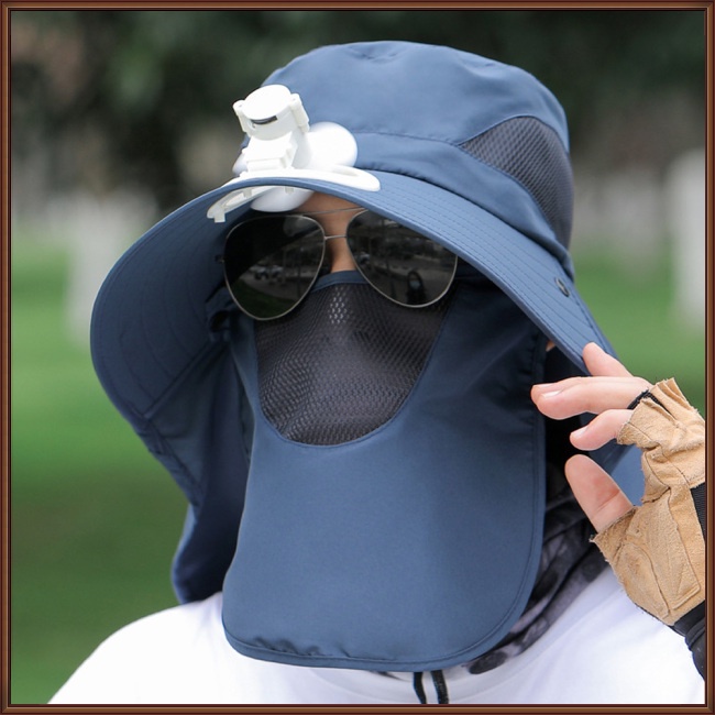 Mũ Chống Nắng Mùa Hè Có Quạt Lưới Thoáng Khí Bảo Vệ Mặt Cổ Cho Nam Khi Câu Cá / Leo Nú