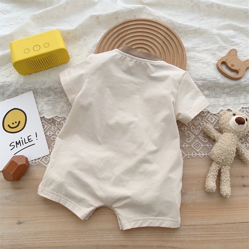 Bộ Áo Liền Quần Bằng Cotton Tay Ngắn In Hình Gấu Hoạt Hình Thời Trang Mùa Hè Hàn Quốc Cho Bé Sơ Sinh 0-2