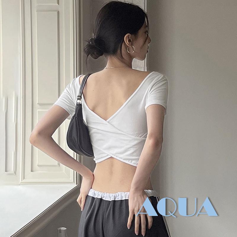Áo Thun Lửng Ngắn Tay Hở Lưng Thời Trang Dành Cho Nữ