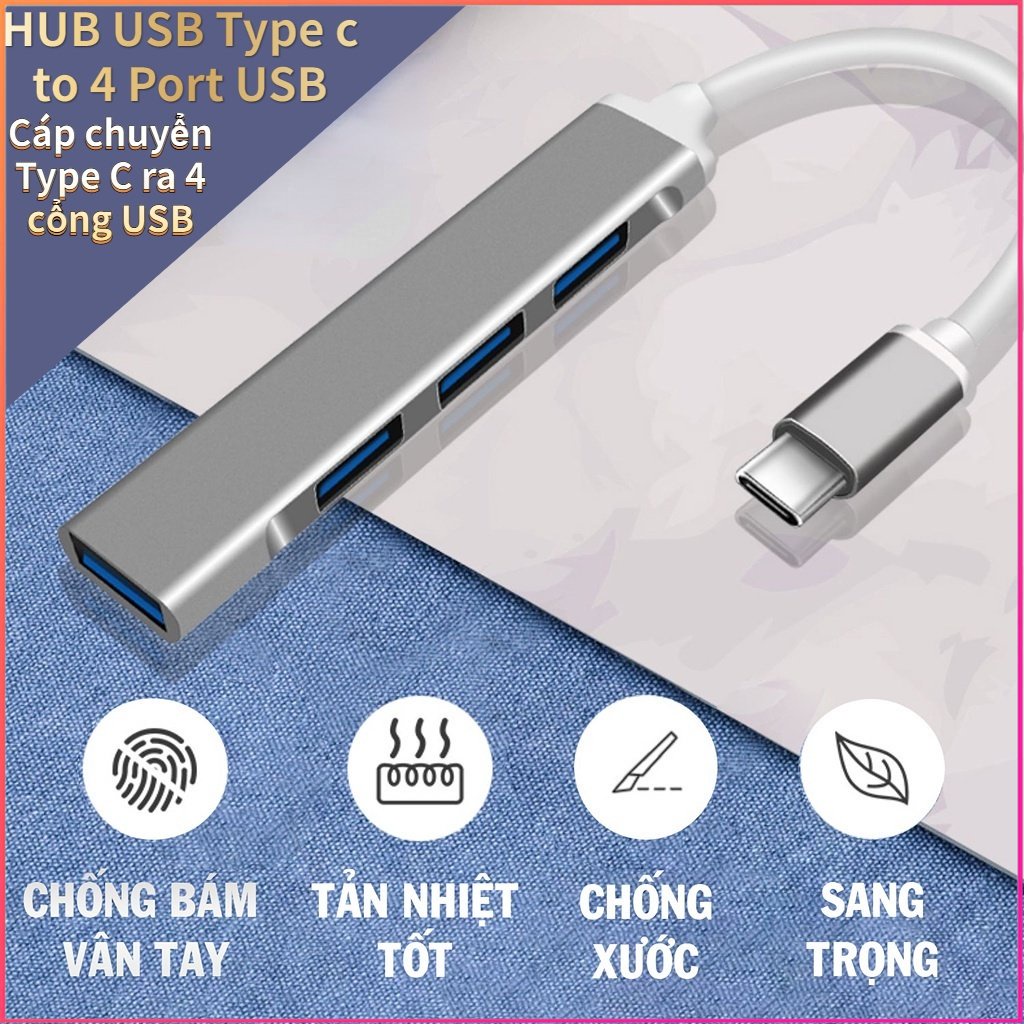 HUB USB Type c to 4 Port USB 3.0 - Cáp chuyển Type C ra 4 cổng USB