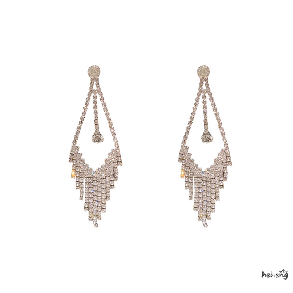 Bông Tai Tua Rua Dài Đính Kim Cương Giả