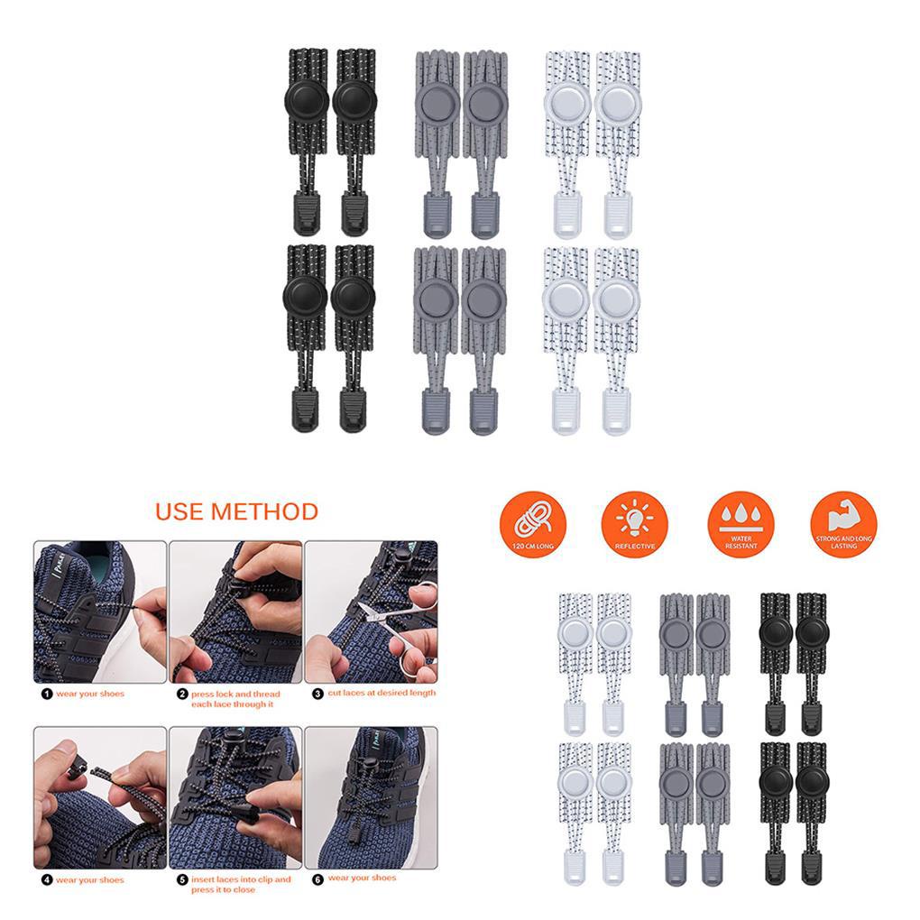 Dây Giày Co Giãn Không Cần Buộc Với Khóa Kim Loại 3 Màu Phản Quang Tự Khóa Cho Trẻ Em Và Người Lớn