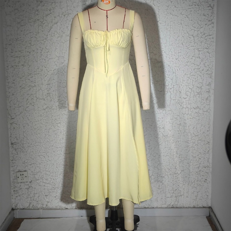 Đầm Midi Cổ Vuông Viền Xếp Nếp Thanh Lịch Cho Phù Dâu