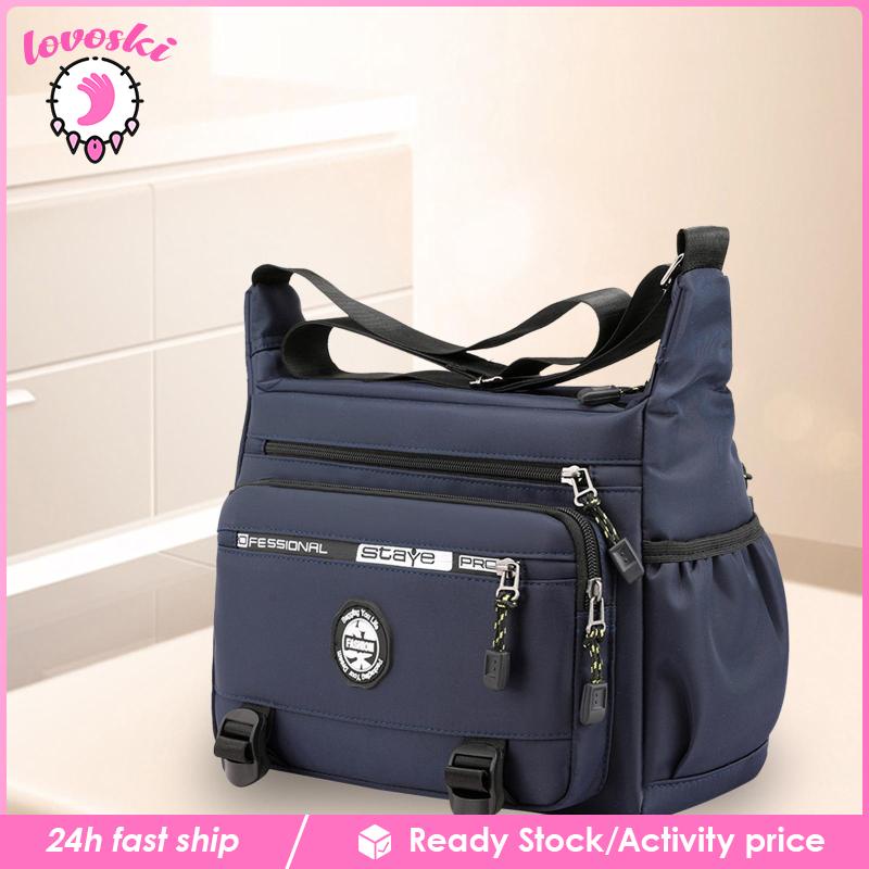 Túi Đeo Chéo Vai Có Khóa Kéo Chống Nước Sức Chứa Lớn Màu Đen Dành Cho Nam