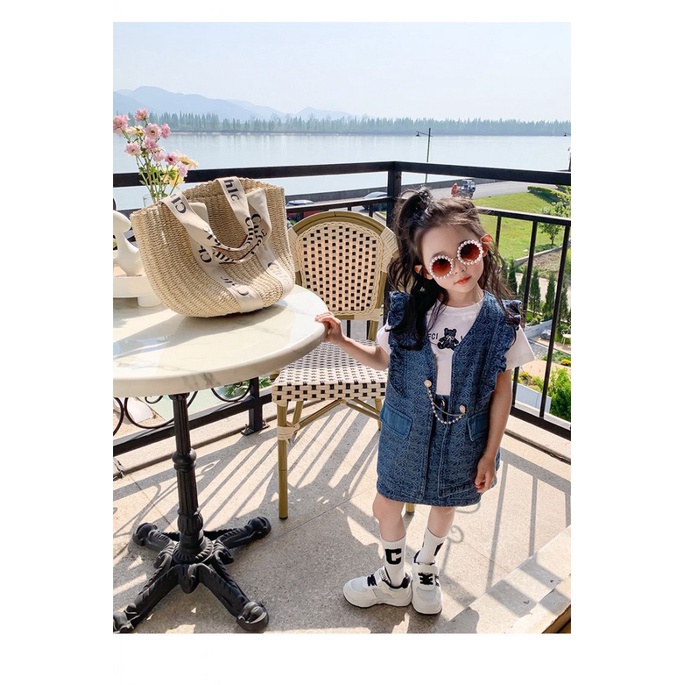 Bộ Đồ Denim 3 Món Thoáng Khí Thoải Mái Phong Cách Hàn Quốc Thời Trang Mùa Hè Cho Bé Gái