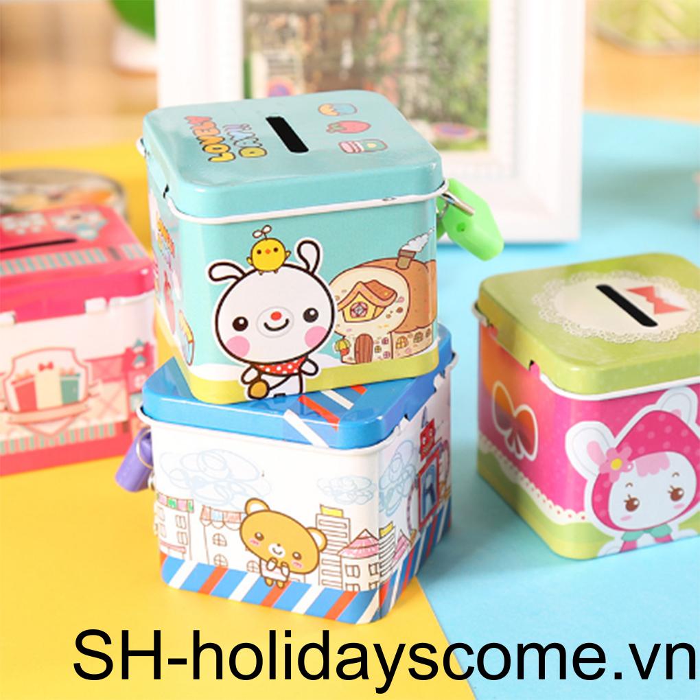 Hộp Đựng Tiền Tiết Kiệm Có Khóa Hình Hoạt Hình Màu Sắc Ngẫu Nhiên