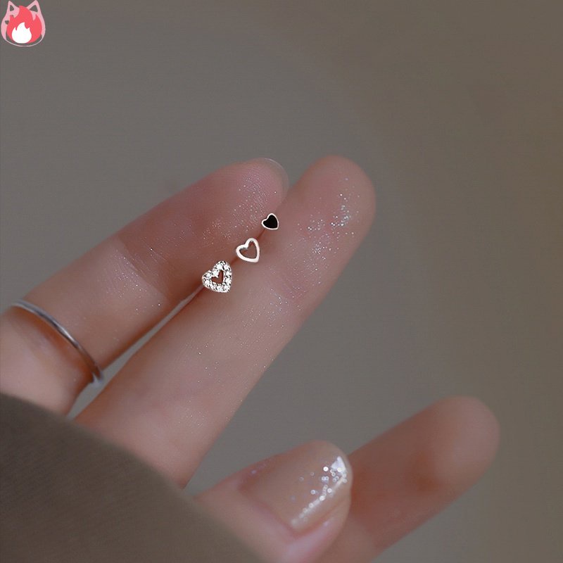 Bộ 3 Đôi Bông Tai Xỏ Lỗ Hình Trái Tim / Nơ Đính Đá Zircon / Ngọc Trai Giả Lấp Lánh Dễ Thương Cho Nữ