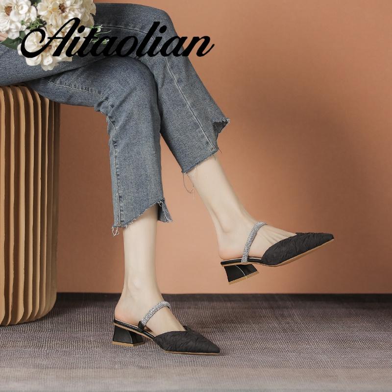 Dép Cao Gót 4cm Mũi Nhọn Đế Mềm Đính Nơ Cho Nữ