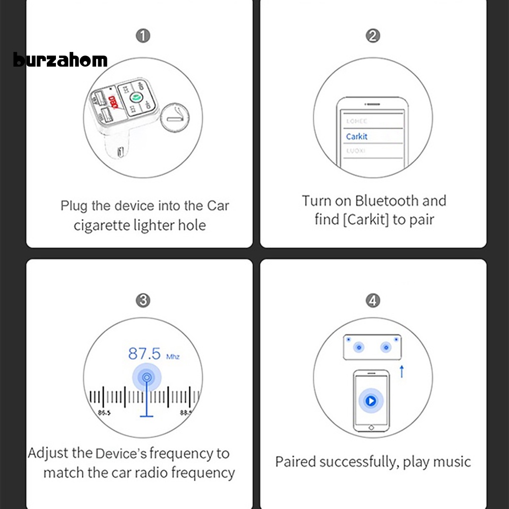 Tẩu Sạc Điện Thoại Trên Ô Tô Hai Cổng USB Bluetooth 5.0 Kiêm Máy Nghe Nhạc MP3 FM