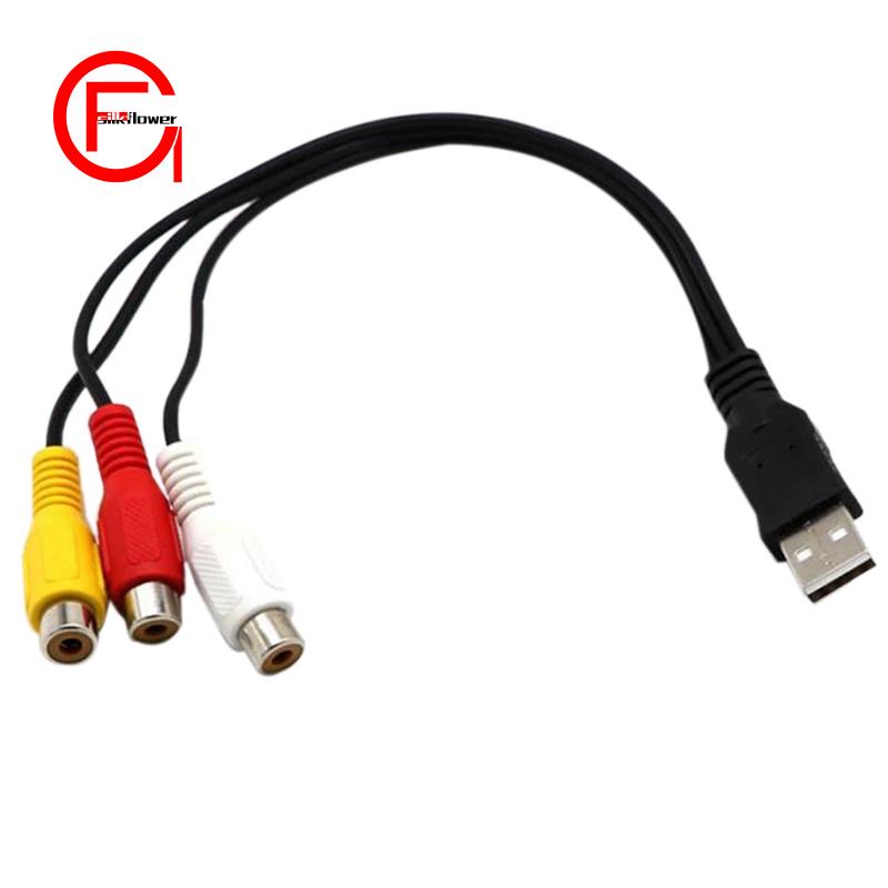 Cáp USB sang 3RCA USB Female sang 3 RCA Rgb Video AV Bộ chuyển đổi hỗn hợp Bộ chuyển đổi dây cáp Đầu nối cho TV PC DVR