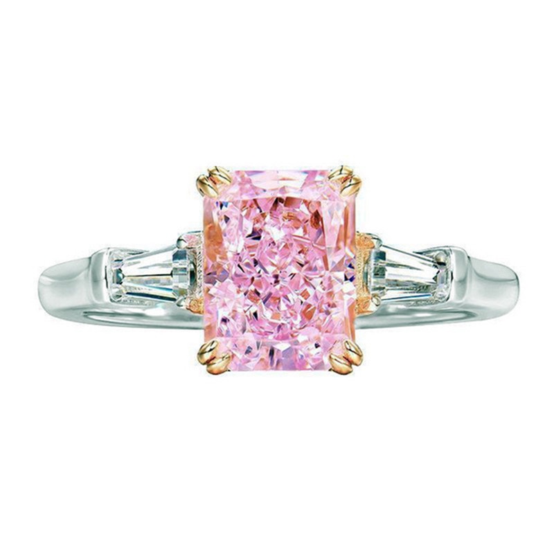 Nhẫn Đính Đá Zircon Hình Vuông Màu Hồng Thời Trang Lãng Mạn Cho Nữ