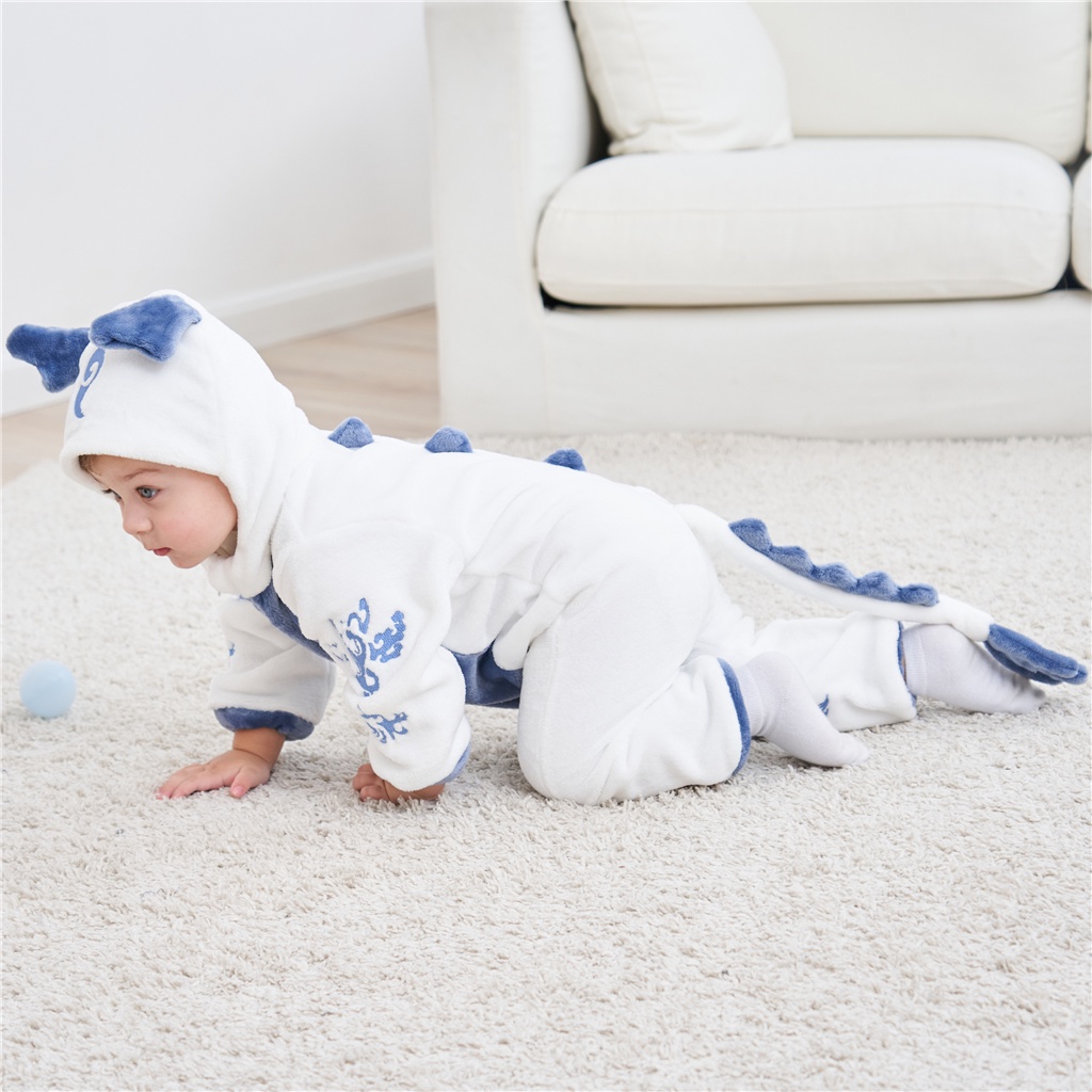 Áo Liền Quần Bằng Flannel Mềm Hình Khủng Long / Pikachu / Rồng Đáng Yêu Cho Bé