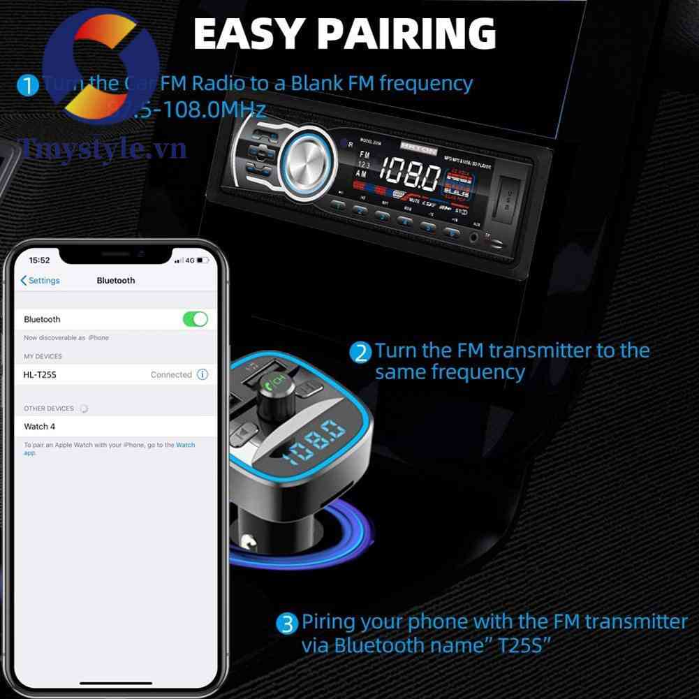 Tẩu Sạc T25S Kết Nối Bluetooth FM Đa Chức Năng MP3 QC3.0 Cho Ô Tô