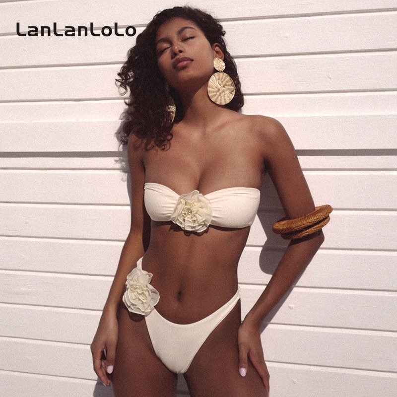 Bộ Bikini Màu Trơn Họa Tiết Hoa Quyến Rũ Thời Trang Mùa Hè 2023 Cho Nữ