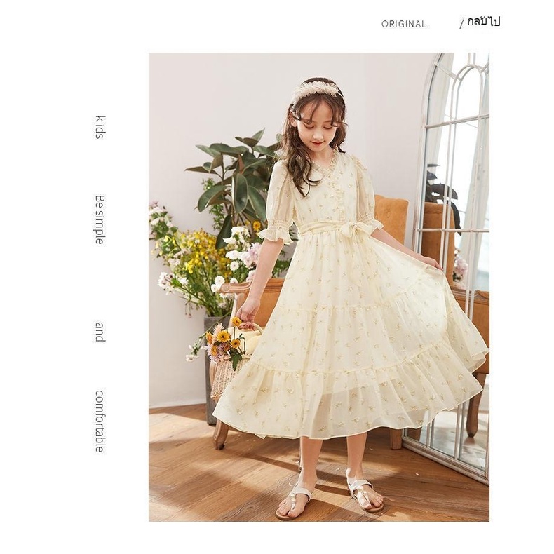 Đầm Chiffon Dáng Dài Tay Ngắn Thời Trang Mùa Hè Xinh Xắn Cho Bé Gái