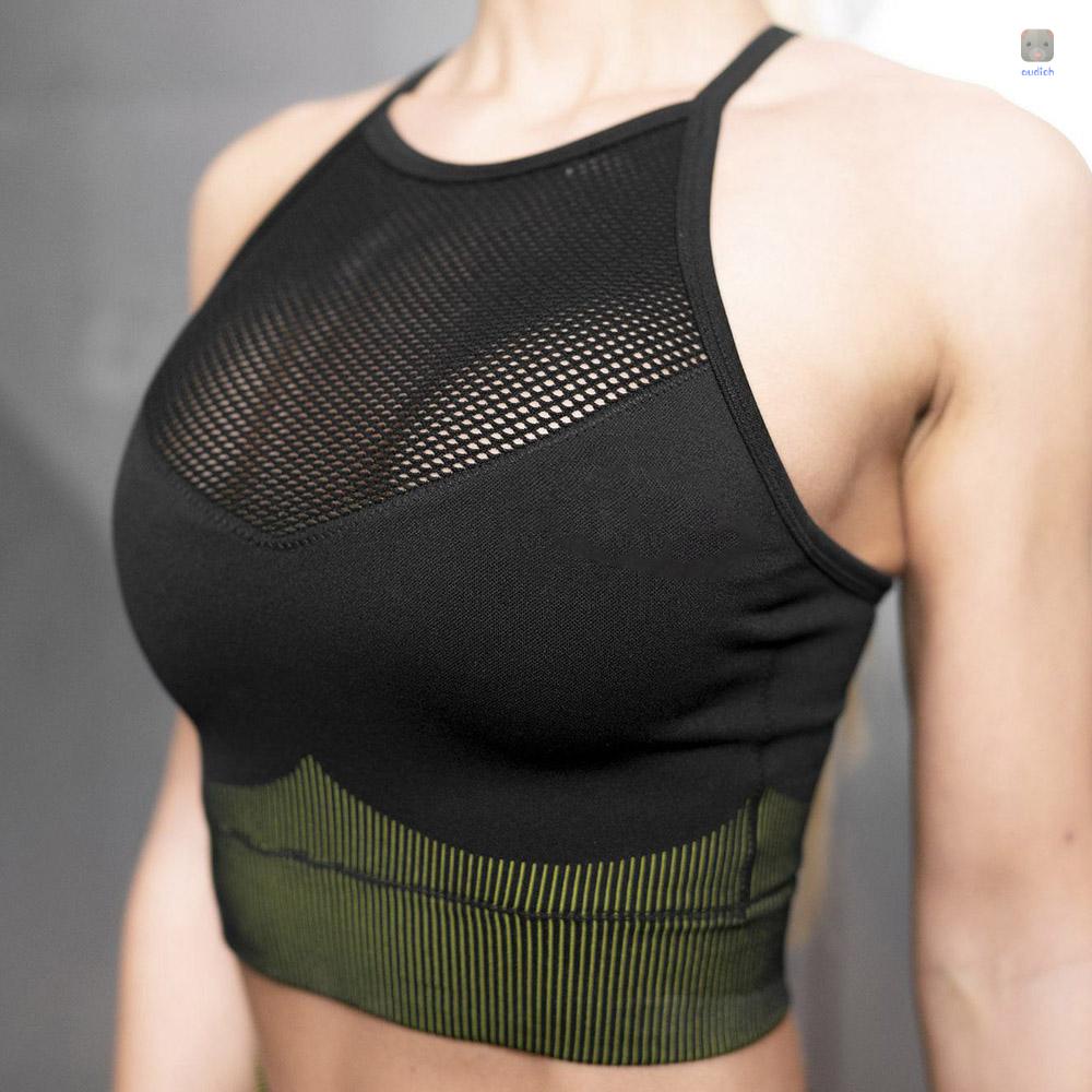 Áo Ngực Thể Thao Dạng Lưới Có Đệm Ngực Thoáng Khí Co Giãn In Họa Tiết Sọc Chéo Lưng