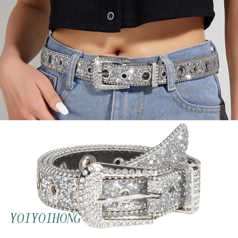 Yoioi Thắt Lưng Phối Khóa Đính Đá Lấp Lánh Phong Cách Punk Phương Tây Y2K Cho Nữ