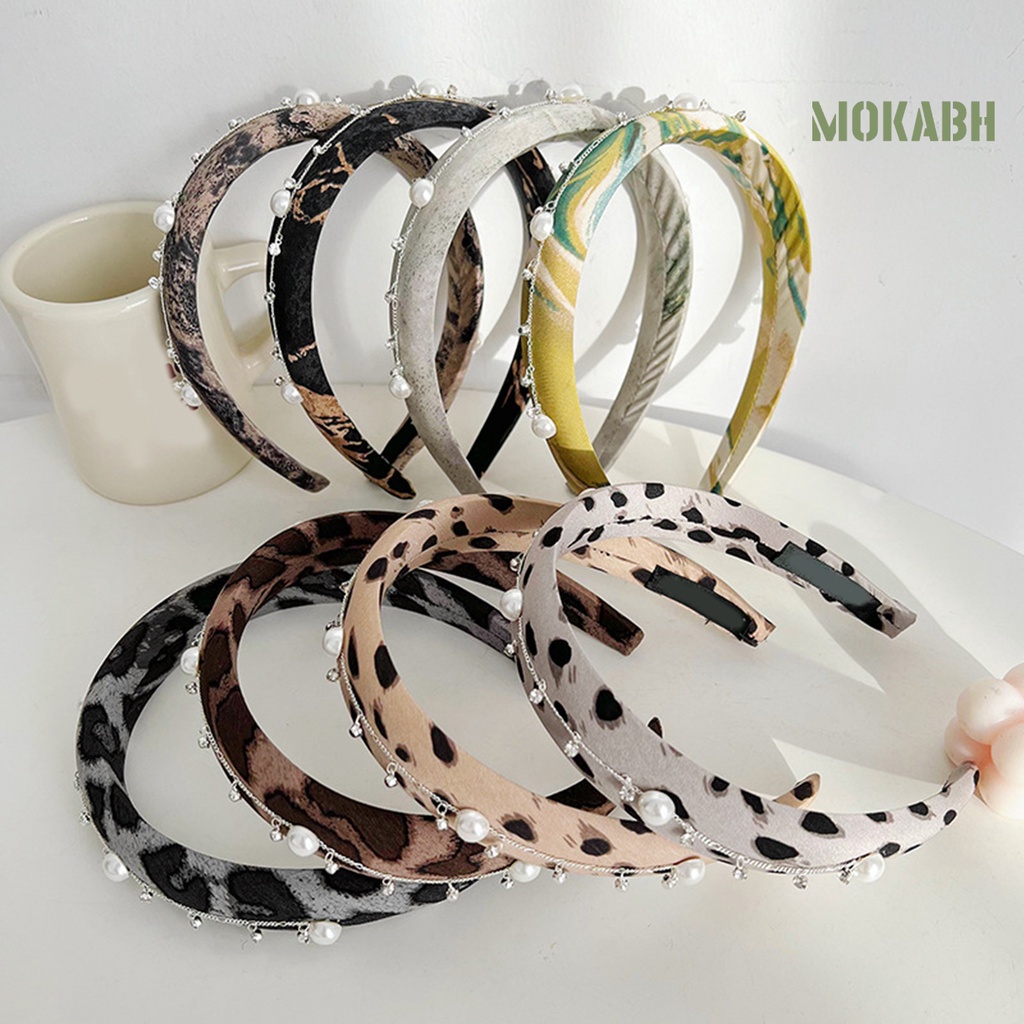 Băng Đô Cài Tóc Đính Đá Ngọc Trai Nhân Tạo Họa Tiết Da Báo Thời Trang Cho Nữ